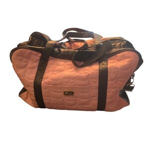 Luv Betsey Johnson Pink Black Quilted Cat Weekender Duffle Bag Adjustable Strap